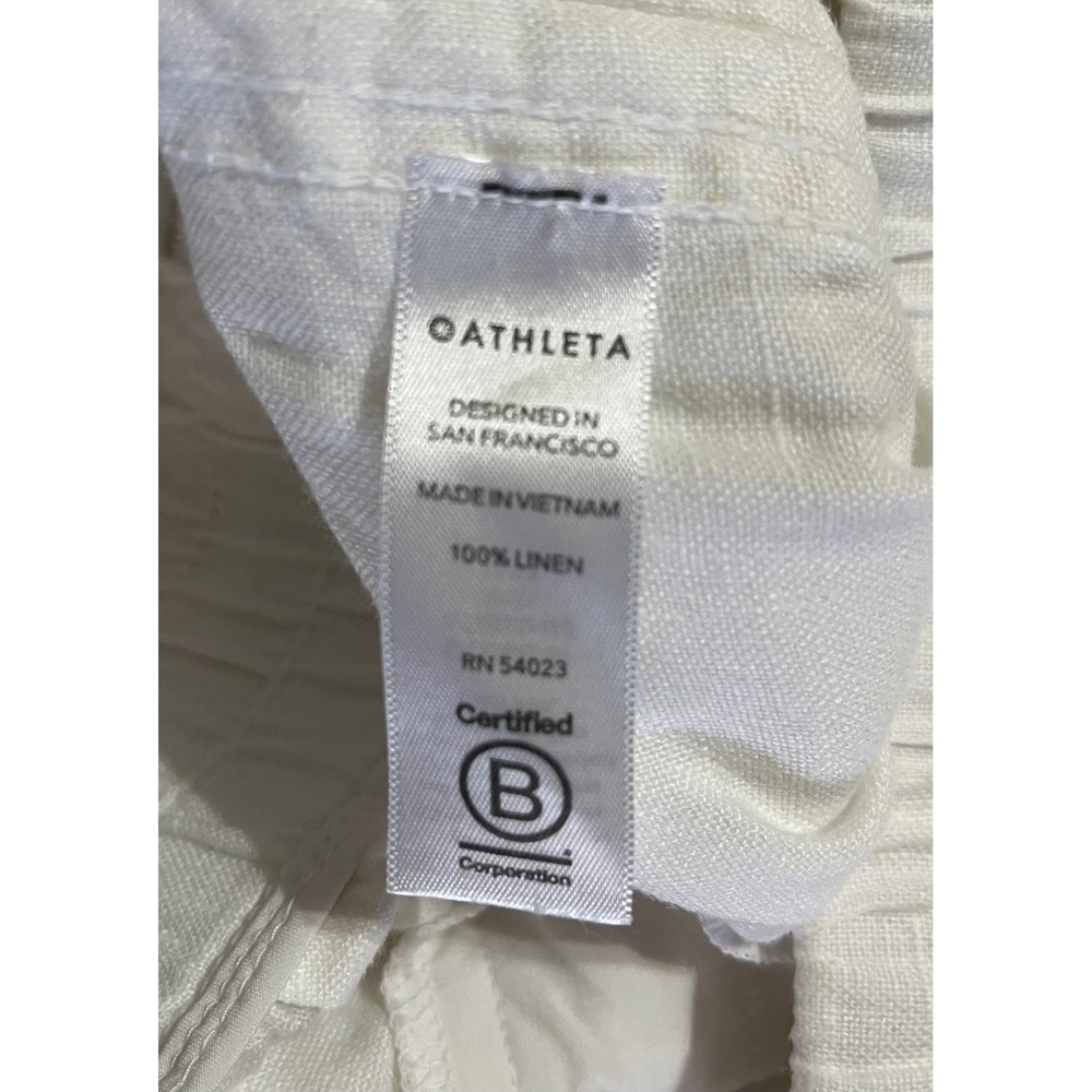 Athleta Cabo Linen Jogger White 100% Linen Smocked Pants Size 12 RN 54023 - Picture 4 of 7